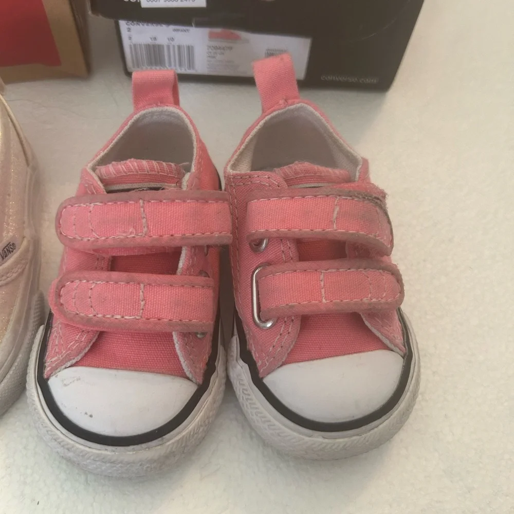Converse and vans girls shoe bundle pink white glitter sneakers size 2 & 2.5